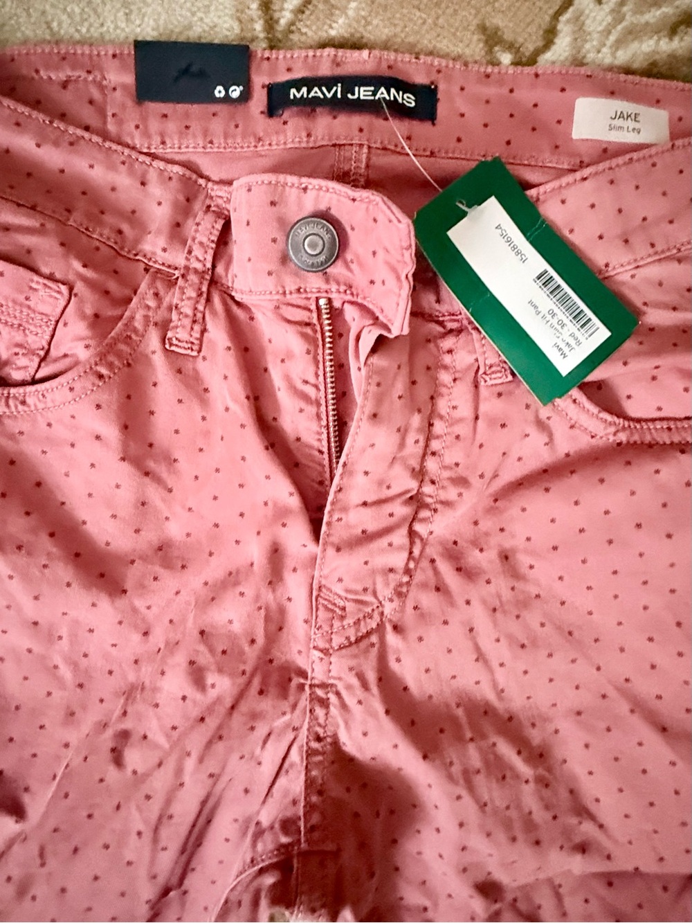 Mavi Slim Leg Jeans in Pink with Micro Dot Print